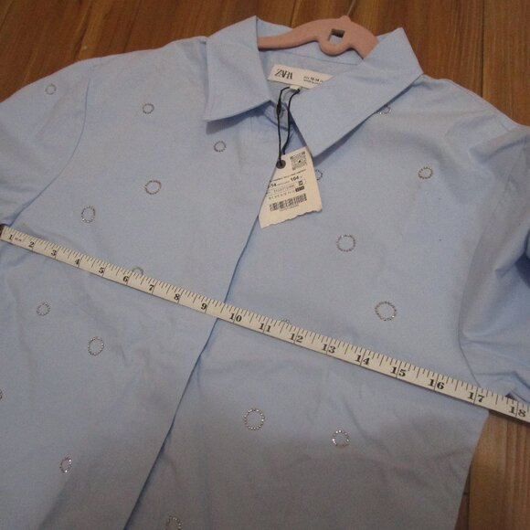 Zara Girls light Blue RHINESTONE SHIRT New 13-14 - Picture 15 of 17